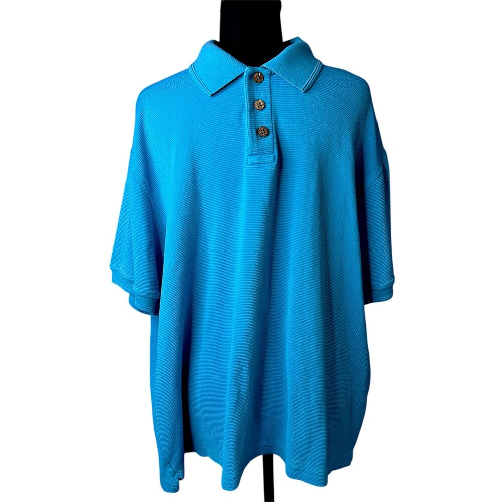 Caribbean Mens Teal Short Sleeve Golf Polo Sz XL Soft Silk Cotton Quiet Luxury
